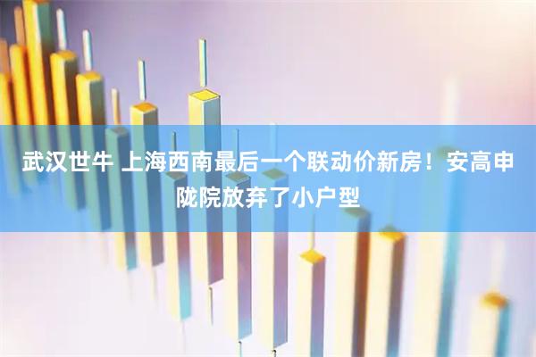 武汉世牛 上海西南最后一个联动价新房！安高申陇院放弃了小户型