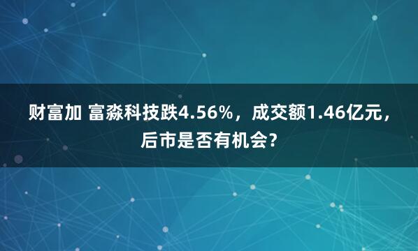 财富加 富淼科技跌4.56%，成交额1.46亿元，后市是否有机会？